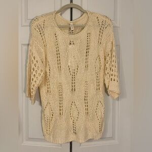 Evaless Womens Crochet Cream Knit Sweater Or Beach Cover Up Size Medium NWT